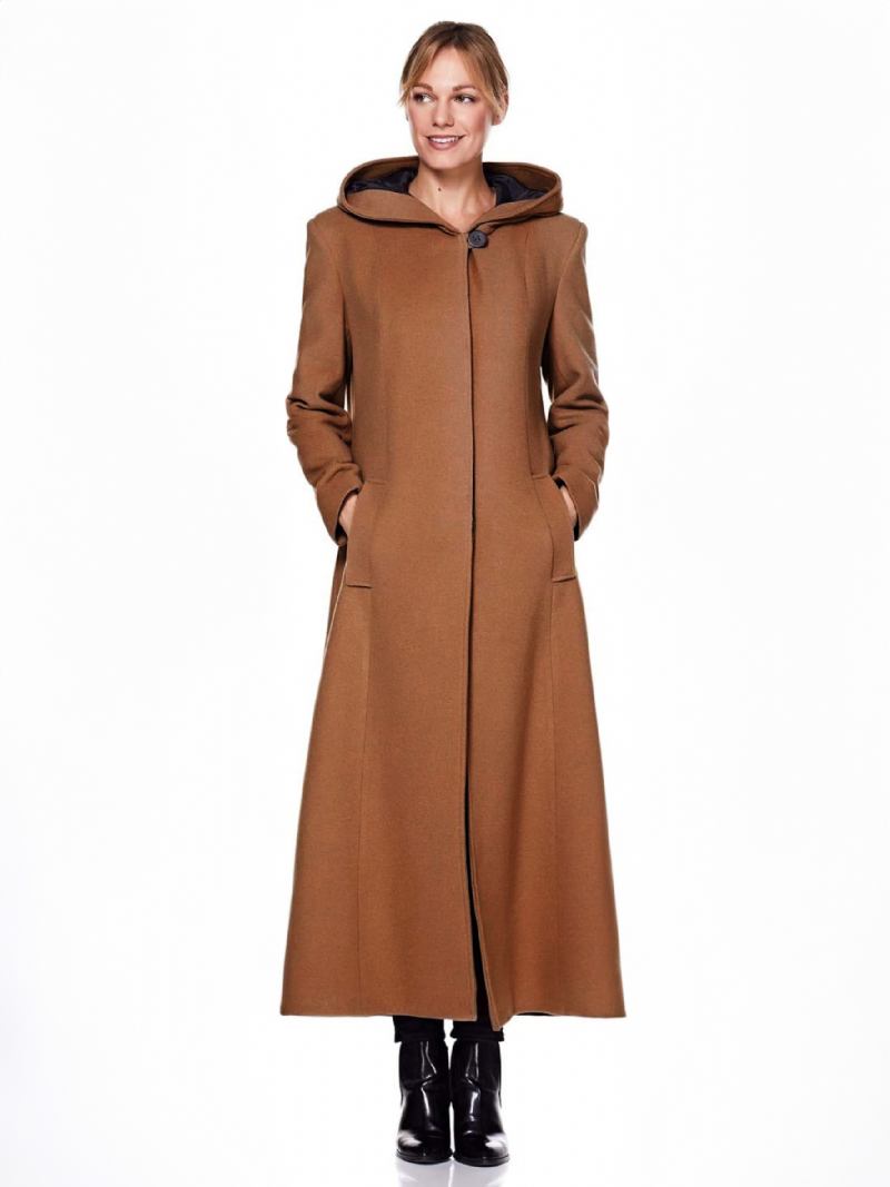 Mulheres Envoltório Casaco Com Capuz Calor Oversized Lã Inverno Outerwear - Castanho Escuro