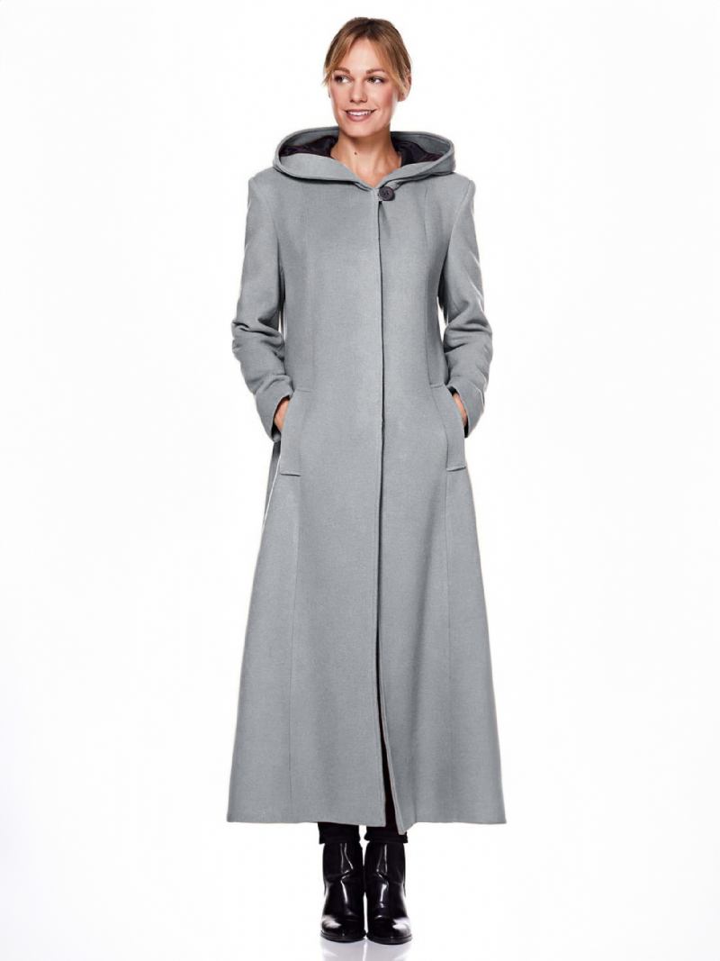 Mulheres Envoltório Casaco Com Capuz Calor Oversized Lã Inverno Outerwear - Cinza