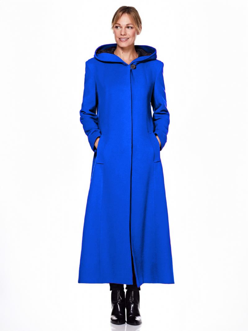 Mulheres Envoltório Casaco Com Capuz Calor Oversized Lã Inverno Outerwear - Azul Royal