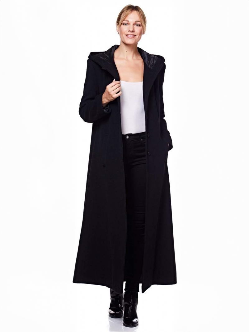 Mulheres Envoltório Casaco Com Capuz Calor Oversized Lã Inverno Outerwear - Preto