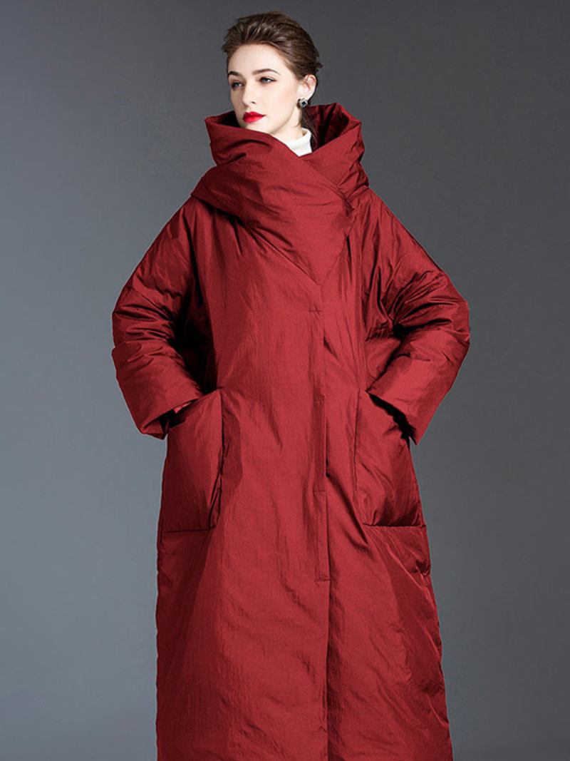 Casaco Feminino Para Baixo Grandes Dimensões Pato Inverno Quente Outerwear - Borgonha