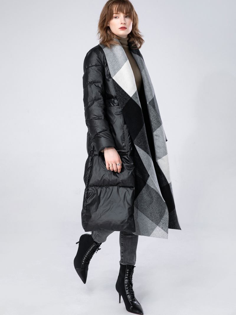 Casacos Penas Para Mulheres Casual Pato Baixo Inverno Quente Outerwear - Preto