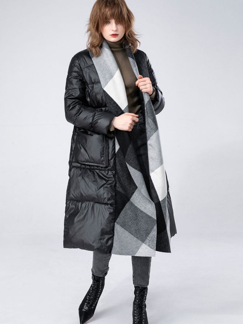 Casacos Penas Para Mulheres Casual Pato Baixo Inverno Quente Outerwear - Preto