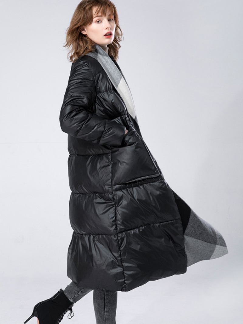 Casacos Penas Para Mulheres Casual Pato Baixo Inverno Quente Outerwear - Preto