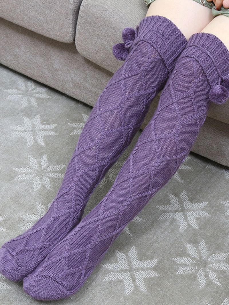 Cinza Alta Qualidade Fofo Malha Inverno Grosso Quente Aconchegante Fuzzy Calcetines Felpa Piso Invierno Meias Femininas - Roxo