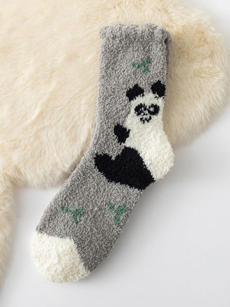 Luz Marrom Urso Padrão Alta Qualidade Malha Macia Inverno Grosso Quente Aconchegante Fuzzy Calcetines Felpa Piso Invierno Meias Femininas - Cinza