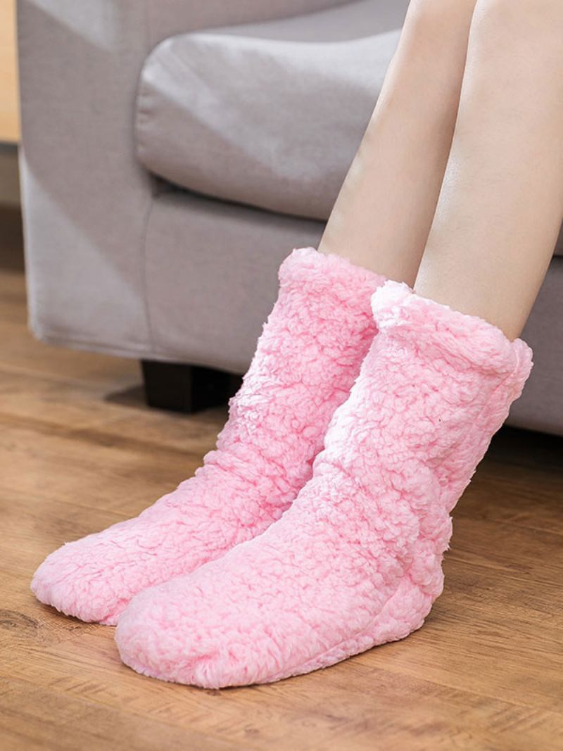 Meias Pretas Alta Qualidade Malha Fofa Inverno Grosso Quente Aconchegante Fuzzy Calcetines Felpa Piso Invierno Femininas - Rosa