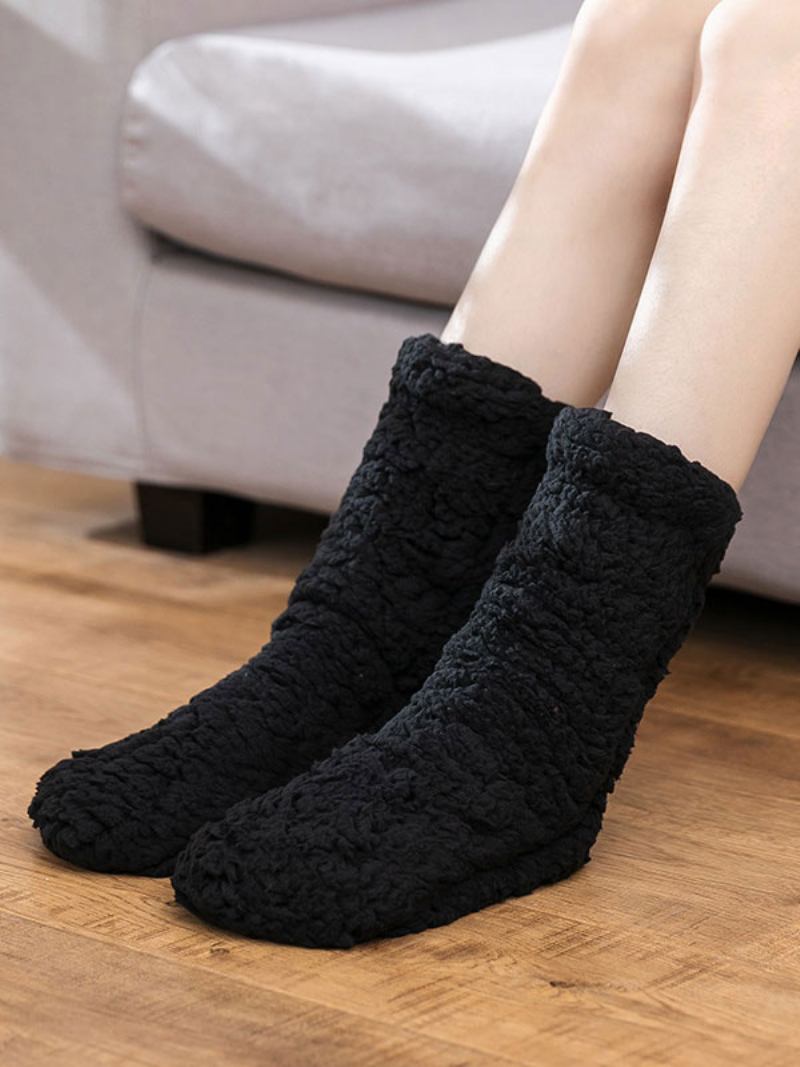 Meias Pretas Alta Qualidade Malha Fofa Inverno Grosso Quente Aconchegante Fuzzy Calcetines Felpa Piso Invierno Femininas - Preto