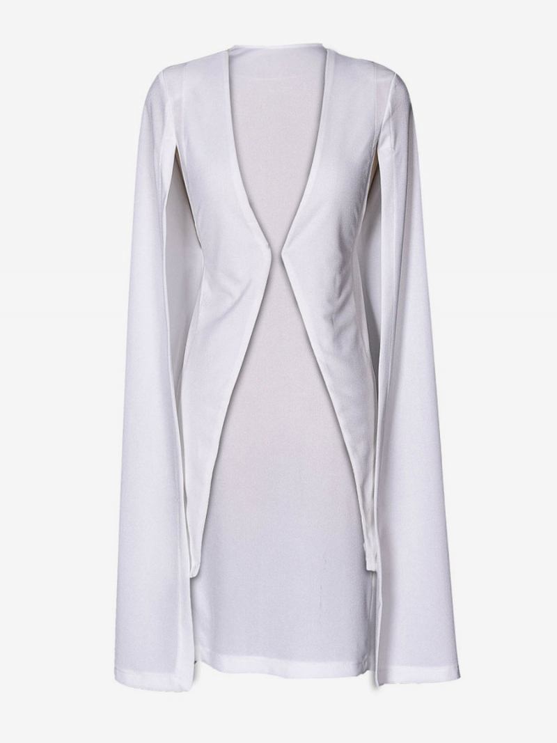 Blazer Feminino Branco Poncho Manga Comprida Com Capa Irregular - Branco