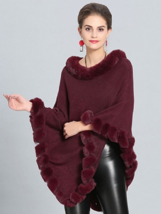 Borgonha Poncho Fur Hem Cape Casacos Primavera Para Mulheres