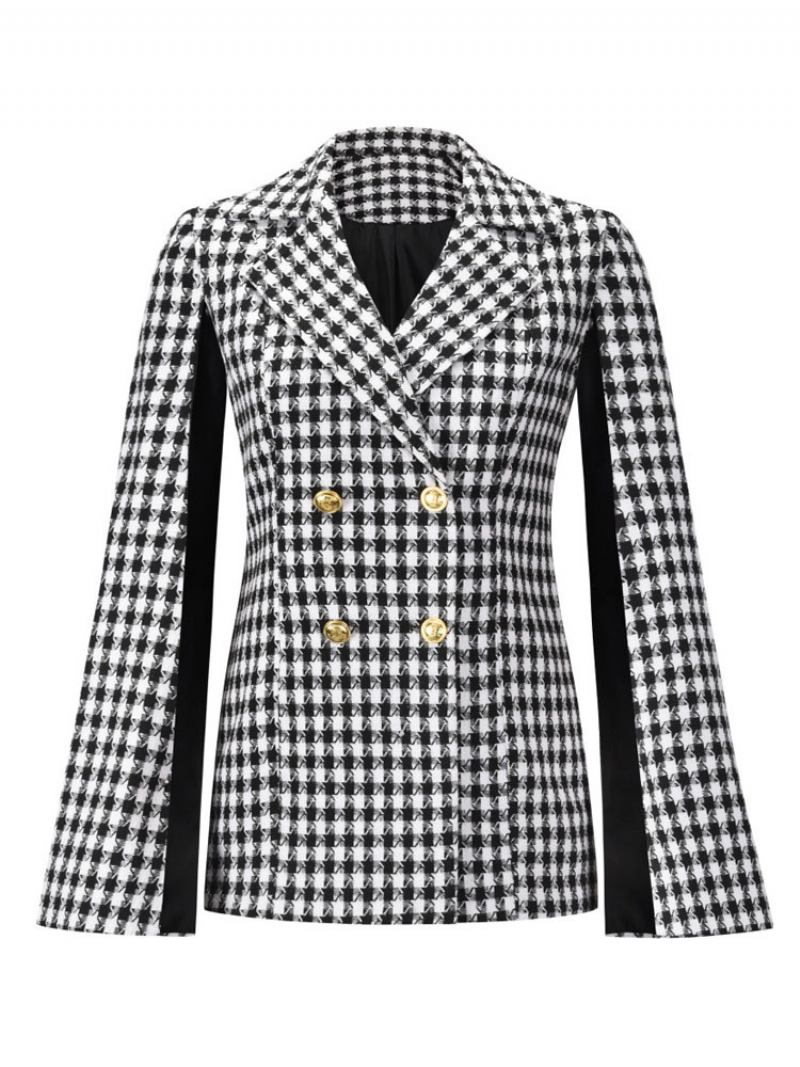 Capa Blazer Jaqueta Double Breasted Poncho Casacos Primavera Para Mulheres - Preto