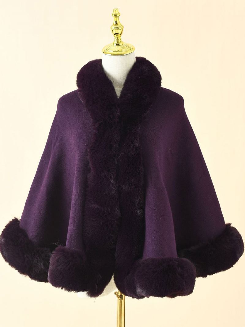 Capa Casamento Feminina Xale Pele Sintética Nupcial Inverno - Roxo