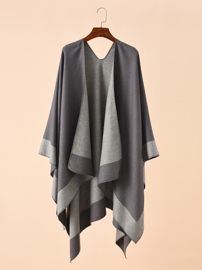 Capa Casual Feminina Color Block Poncho Daily - Cinza Profundo