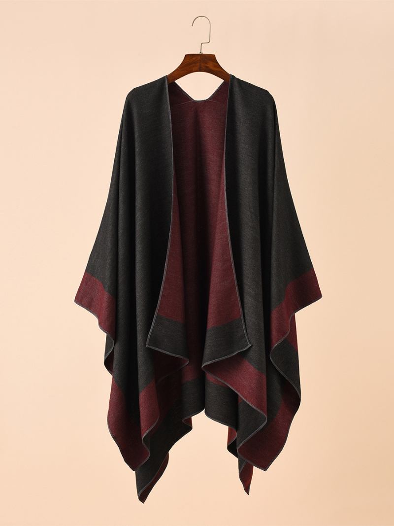 Capa Casual Feminina Color Block Poncho Daily - Borgonha