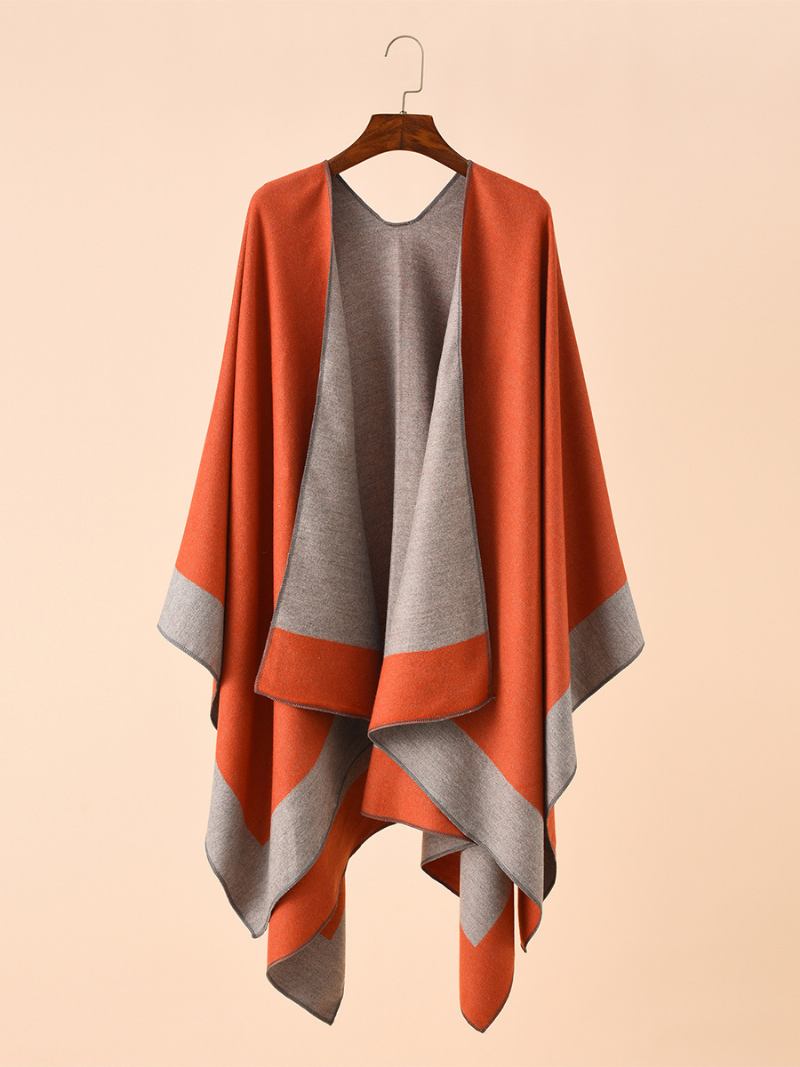 Capa Casual Feminina Color Block Poncho Daily - Laranja