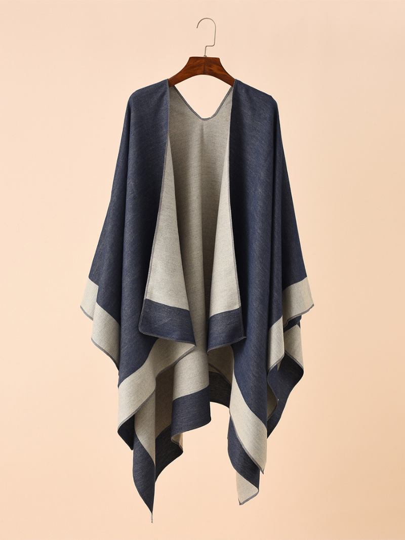 Capa Casual Feminina Color Block Poncho Daily - Azul Profundo