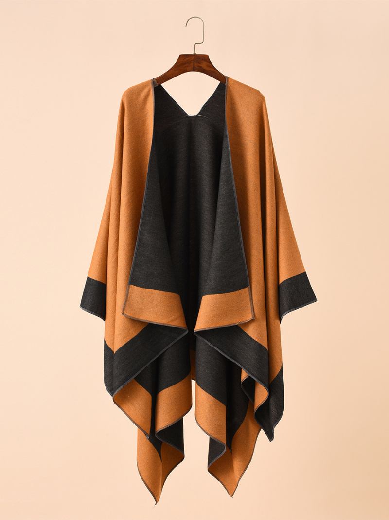 Capa Casual Feminina Color Block Poncho Daily - Laranja