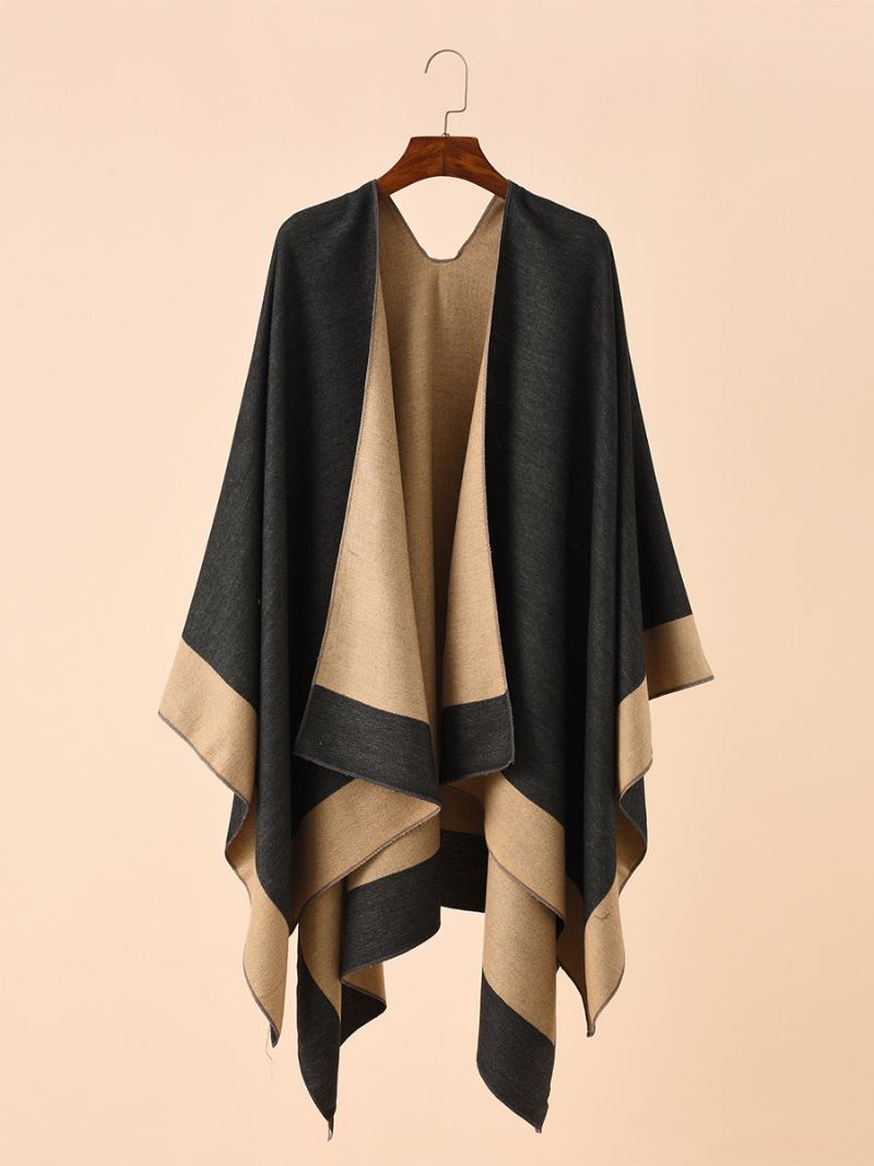 Capa Casual Feminina Color Block Poncho Daily - Preto