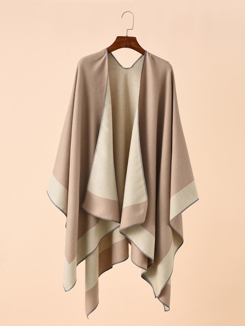 Capa Casual Feminina Color Block Poncho Daily - Cáqui