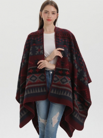 Capa Feminina Boêmia Geométrica Oversized Outono Inverno Poncho