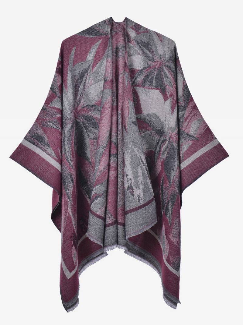 Capa Feminina Clássica Floral Estampada Poncho Diário Casual Grande - Borgonha