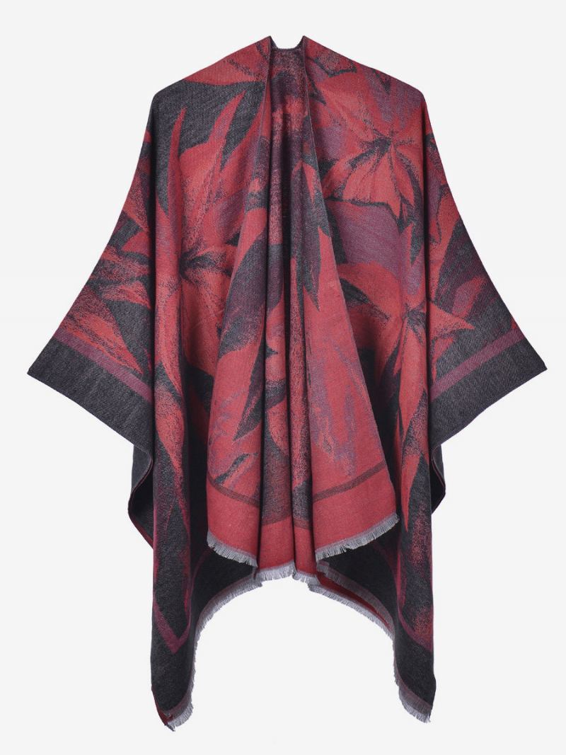 Capa Feminina Clássica Floral Estampada Poncho Diário Casual Grande - Preto Vermelho