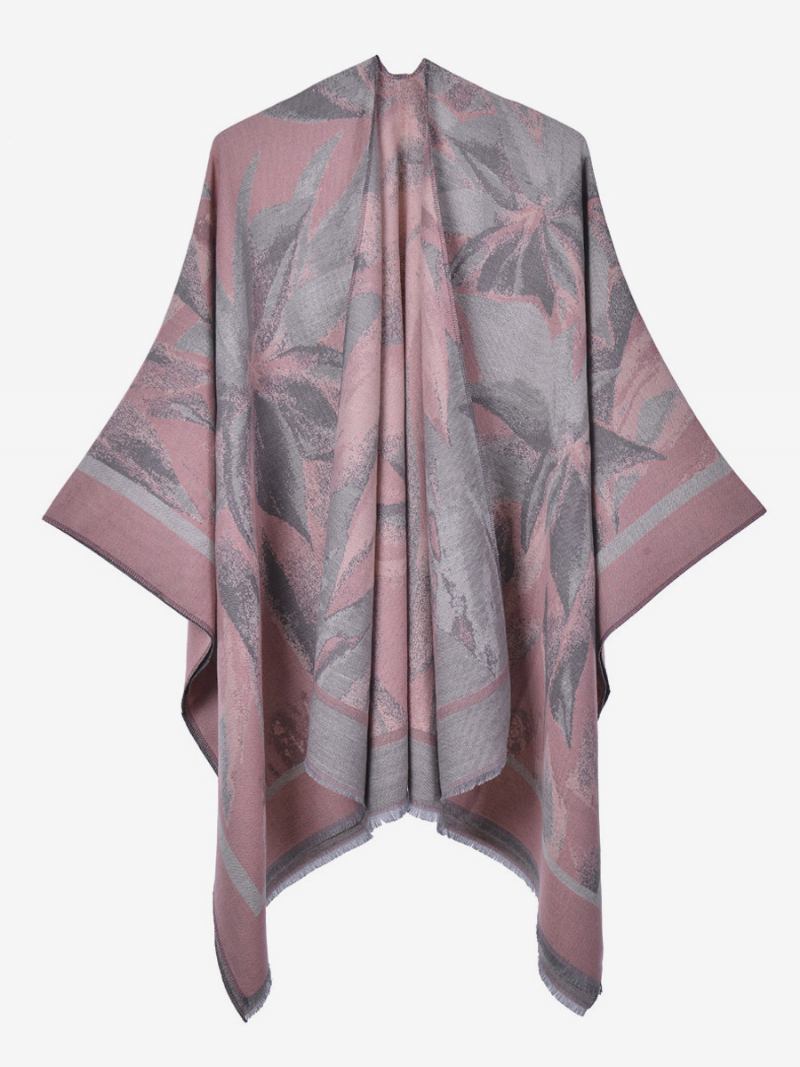 Capa Feminina Clássica Floral Estampada Poncho Diário Casual Grande - Rosa