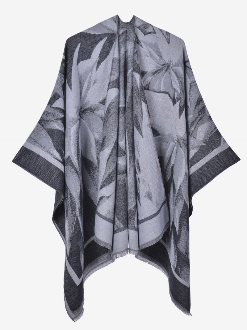 Capa Feminina Clássica Floral Estampada Poncho Diário Casual Grande - Preto