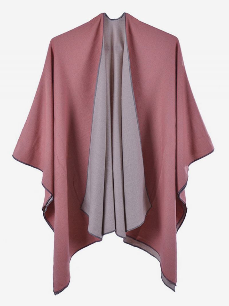 Capa Feminina Colorida Bloco Grande Diário Casual Outono Inverno Poncho - Rosa