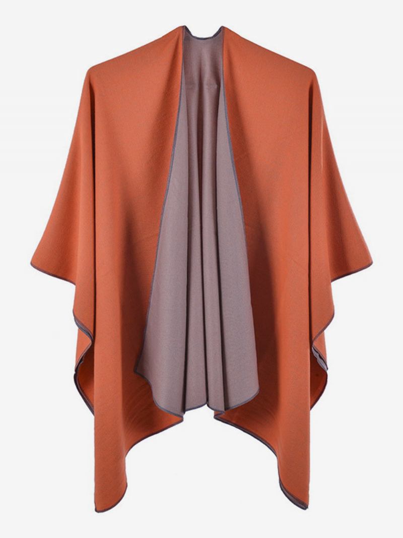 Capa Feminina Colorida Bloco Grande Diário Casual Outono Inverno Poncho - Laranja