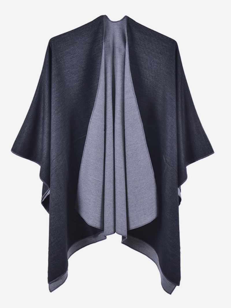 Capa Feminina Colorida Bloco Grande Diário Casual Outono Inverno Poncho - Preto