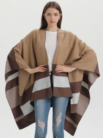 Capa Feminina Oversized Listrada Colorida Bloco Outono Inverno Poncho