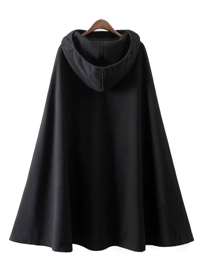 Casaco Feminino Capa Com Capuz Jaqueta Poncho - Preto