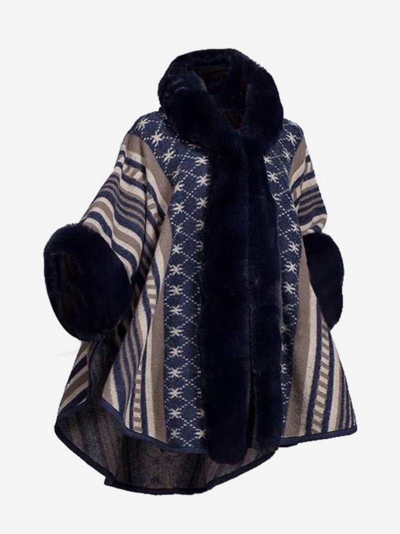 Casaco Feminino Poncho Com Capuz Capa Quente Inverno - Marinho Escuro