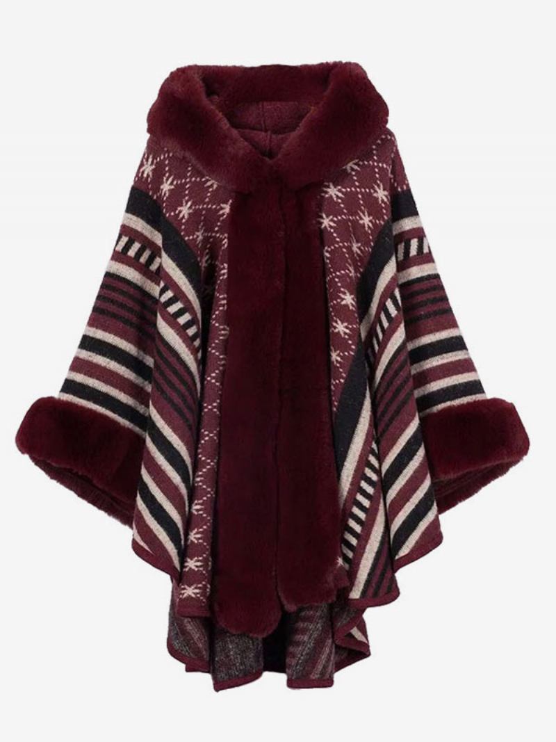 Casaco Feminino Poncho Com Capuz Capa Quente Inverno - Borgonha