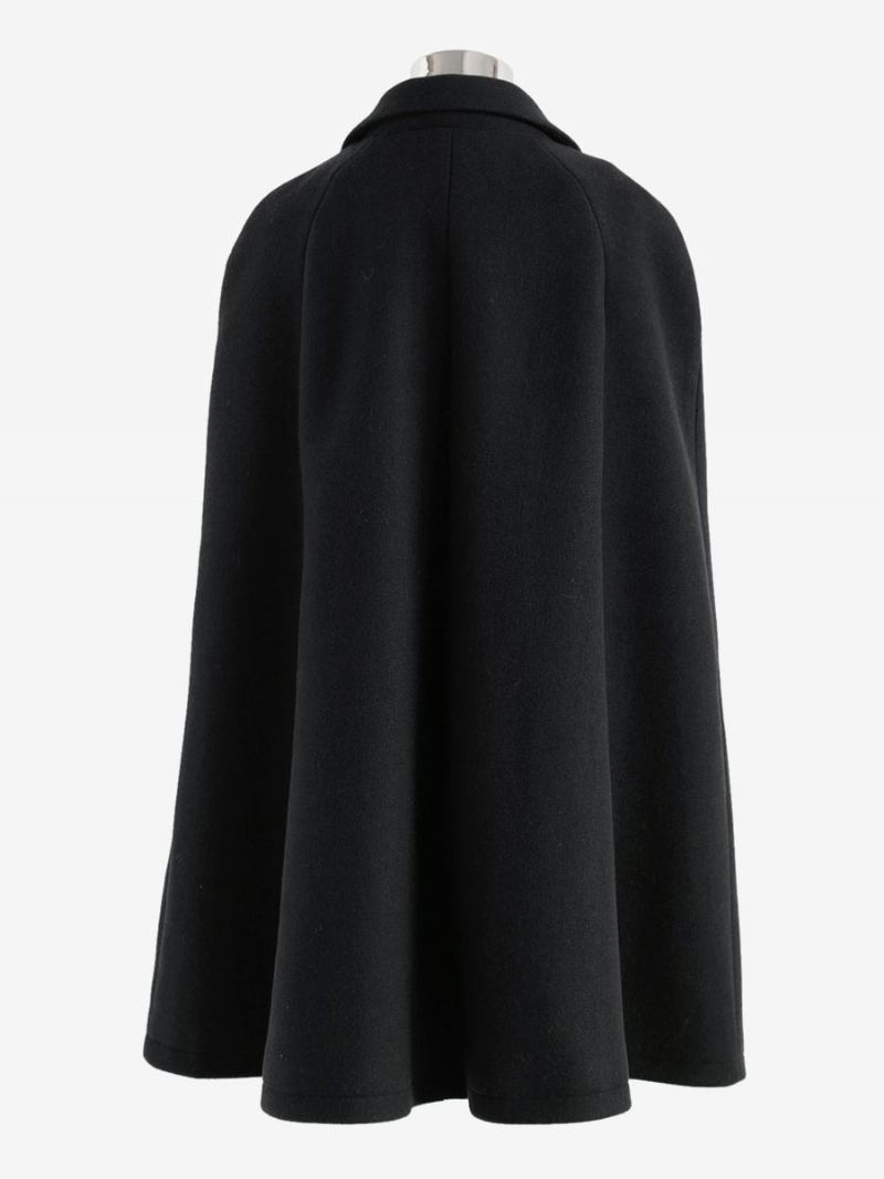 Casaco Lã Poncho Double Breasted Cape Casacos Inverno Para Mulheres - Preto