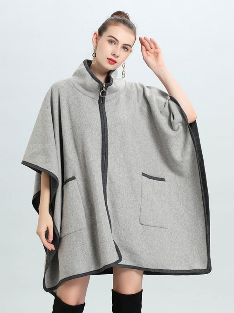 Casaco Poncho Feminino Capa Oversized Primavera Outerwear - Cinza Claro