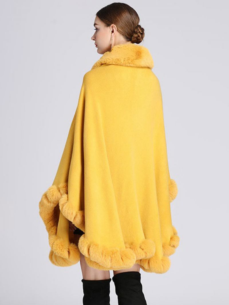 Casaco Poncho Feminino Capa Pele Sintética Inverno - Amarelo