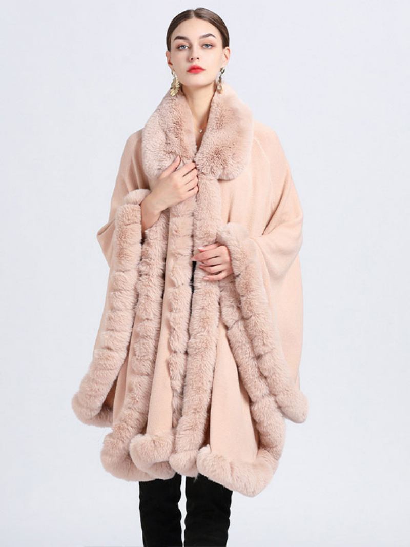 Casaco Poncho Feminino Capa Pele Sintética Inverno - Rosa