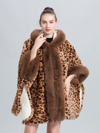 Casaco Poncho Feminino Leopardo Com Capuz Capa Inverno