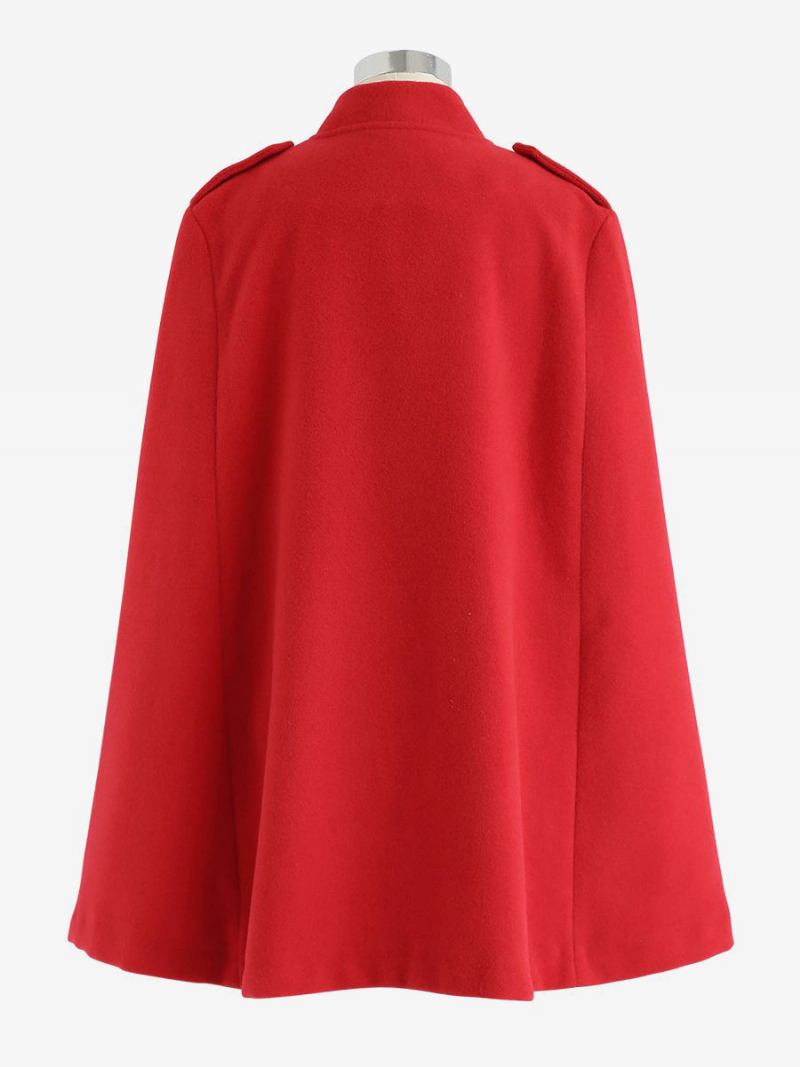 Casaco Poncho Preto Double Breasted Cape Spring Outerwear Para Mulheres - Vermelho