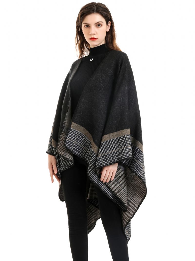 Casacos Primavera Grandes Dimensões Impressos Wrap Shawl Para Mulheres - Preto