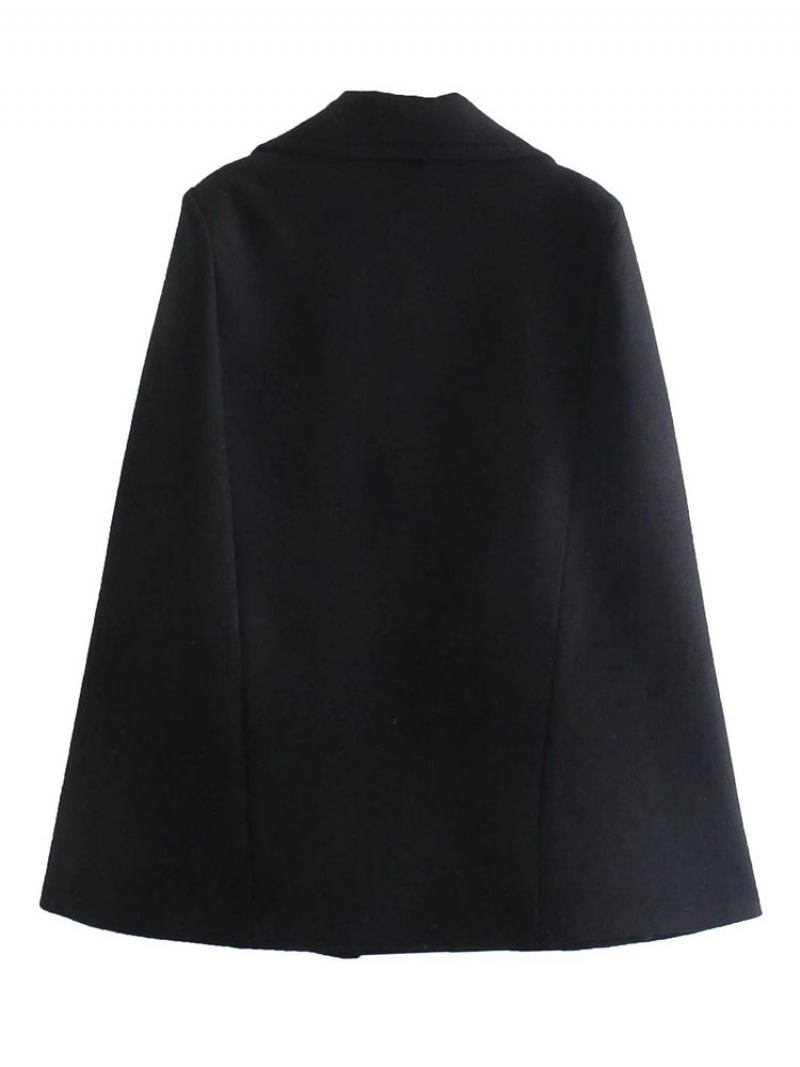 Feminino Preto Poncho Casaco Com Decote Em V Capa Inverno - Preto