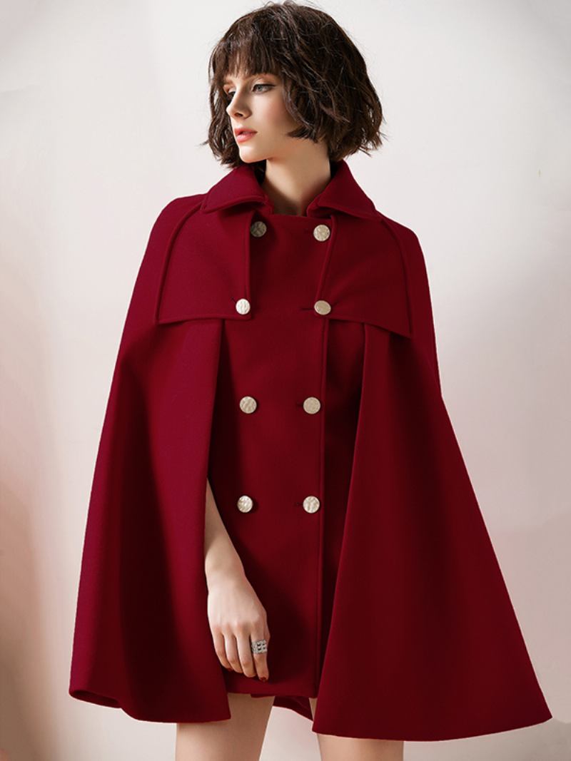 Feminino Vermelho Poncho Oversized Capa Casaco Inverno Outerwear - Borgonha