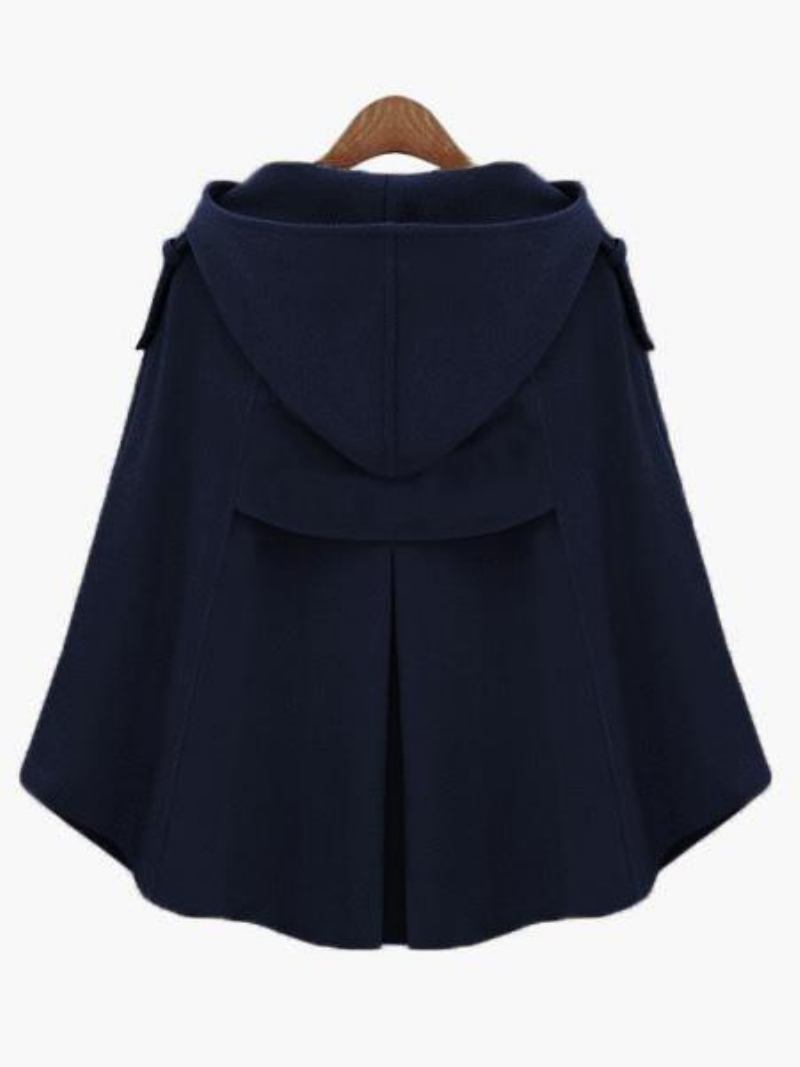 Mulheres Poncho Camel Stand Collar Botões Cape Casacos Acadêmicos - Azul Profundo