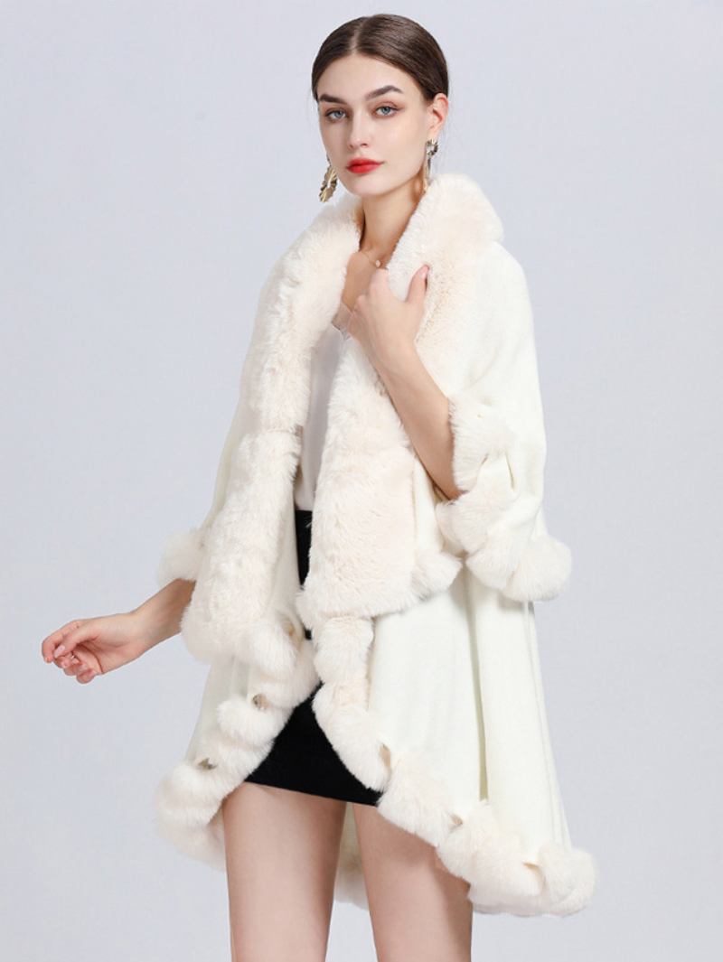 Mulheres Poncho Faux Fur Collar Cape Spring Outerwear