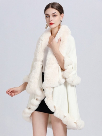 Mulheres Poncho Faux Fur Collar Cape Spring Outerwear