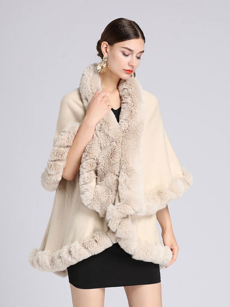 Mulheres Poncho Faux Fur Collar Cape Spring Outerwear - Bege