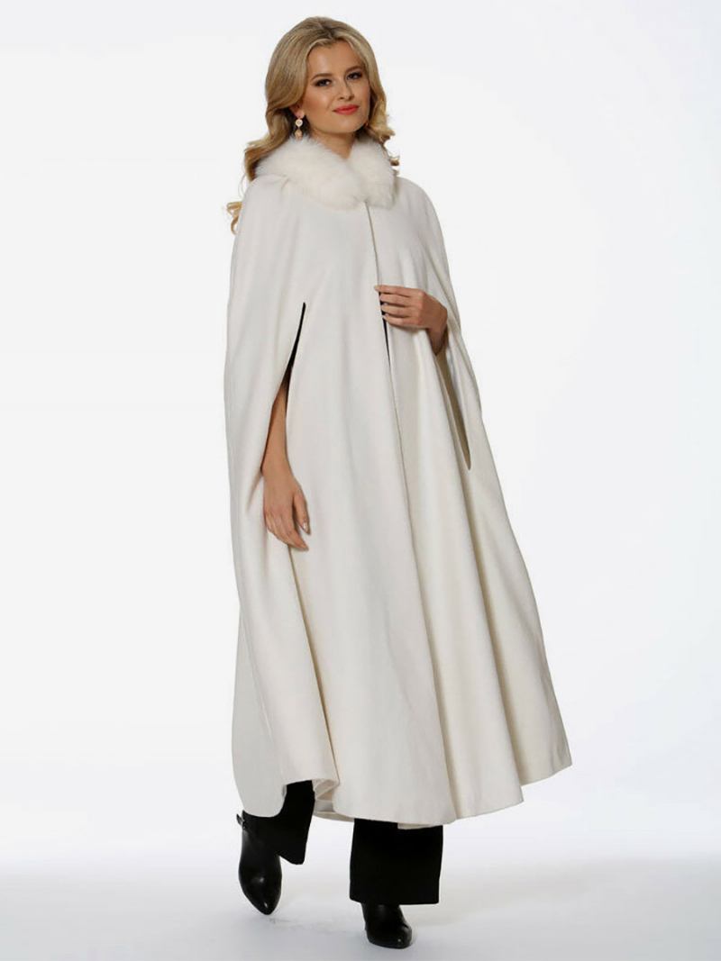 Poncho Com Capuz Para Mulheres Marfim Oversized Faux Fur Cape Outerwear