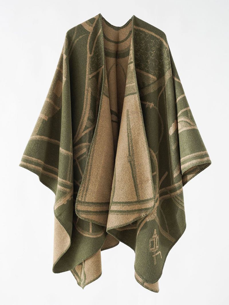 Poncho Feminino Bicolor Diário Casual Elegante Capa - Verde Hunter